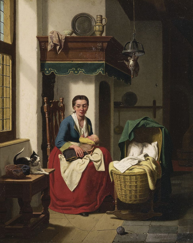 Mother-Feeding-her-Baby-with-Cat-Charles-Joseph-Grips
