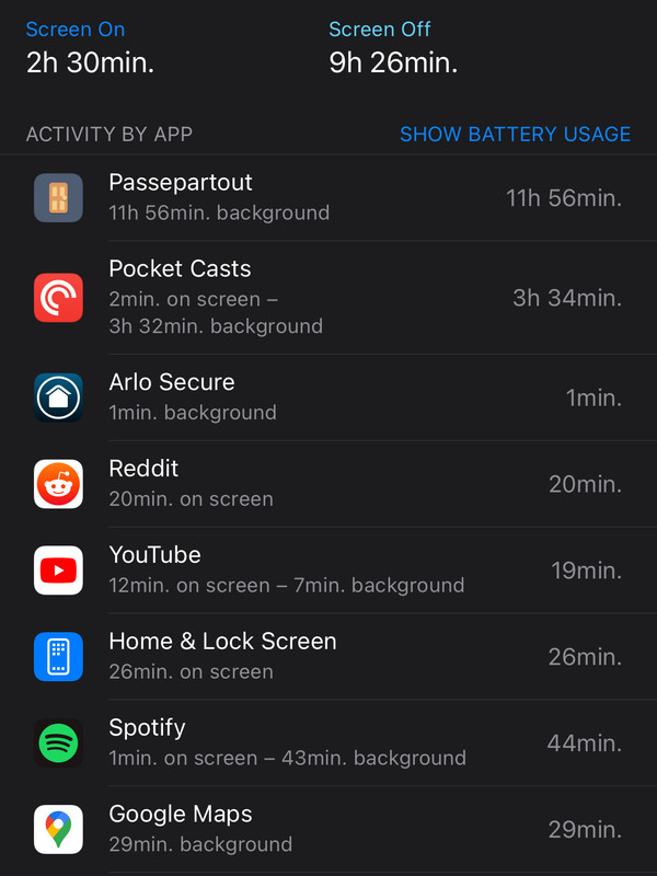 Passepartout Background Battery Usage Screenshot 2