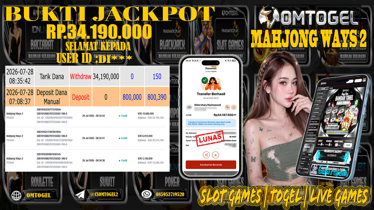 OMTOGEL JACKPOT PG SOFT MAHJONG WAYS 2  Rp,34,190,000,- DIBAYAR LUNAS