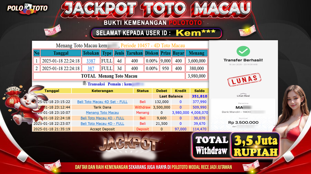 POLOTOTO JACKPOT TOGEL TOTO MACAU Rp.3,500.000,-