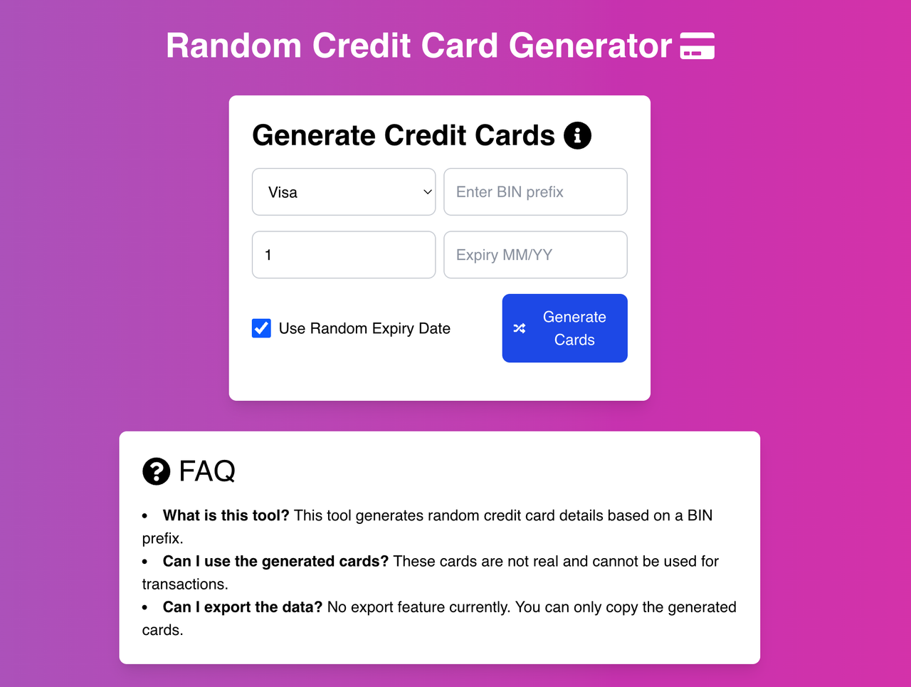 Генераторы кредитных карт