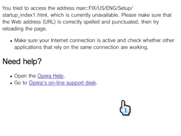 opera error instead of health & safety warning screen on boot