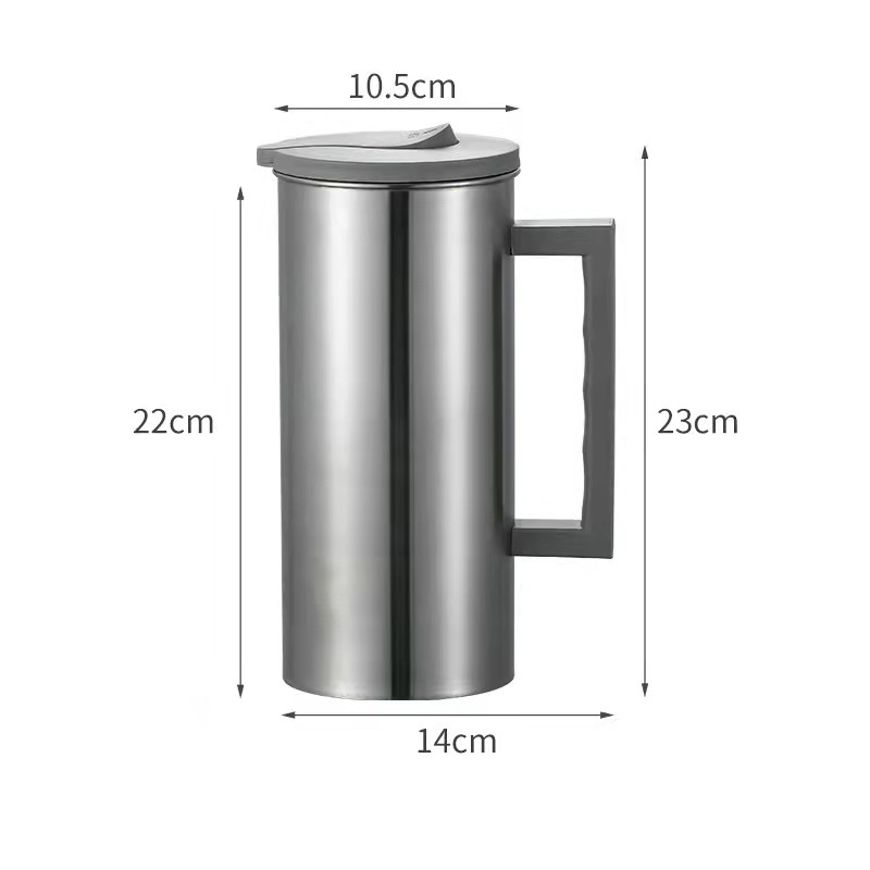 Grey 1.8L Stainless Steel Cold Water Pitcher – Large Capacity Jug for Coffee, Juice, and Beverages in Modern Kitchens