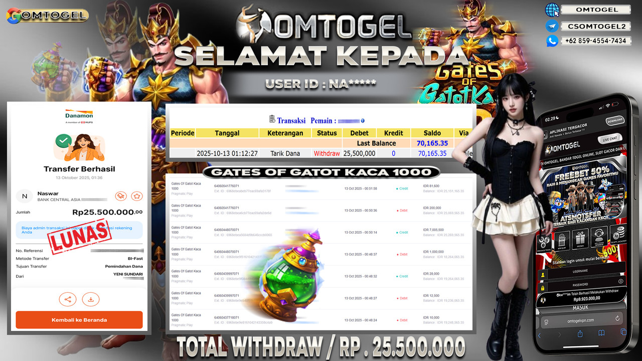 OMTOGEL JACKPOT PRAGMATIC PLAY GATES OF GATOTKACA 1000 25 JUTA DI BAYAR LUNAS ,-