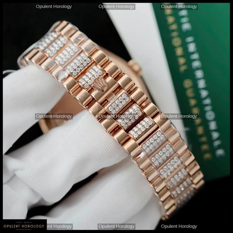 Rolex Day-Date 36 Chocolate Dial Gold Plated Moissanite Diamond