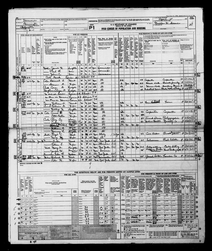 1950 U.S. Census - Vermont, Arlington, ED 2-1 (William I. Young & family) 1