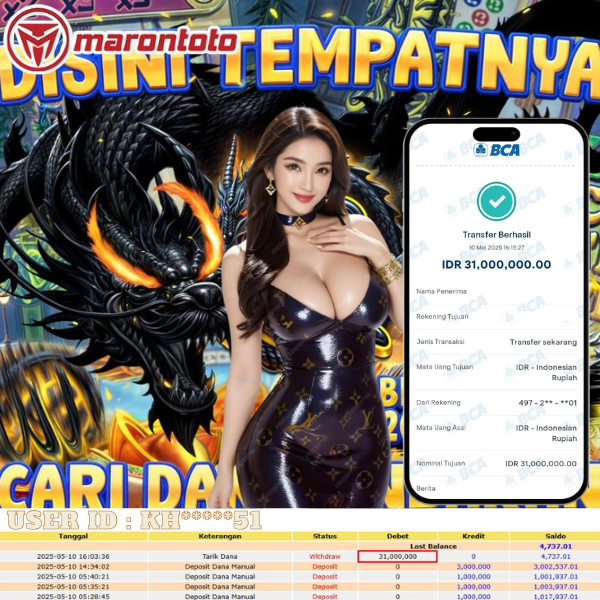 Bukti Kemenangan Member Marontoto Sebesar 31,000,000 JuTa