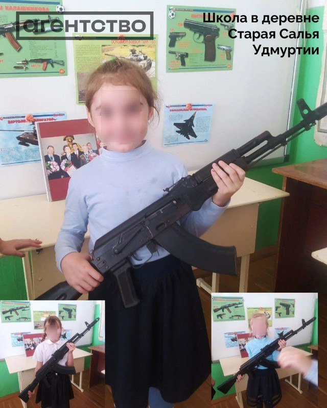 Criança em atividade militares dentro da escola