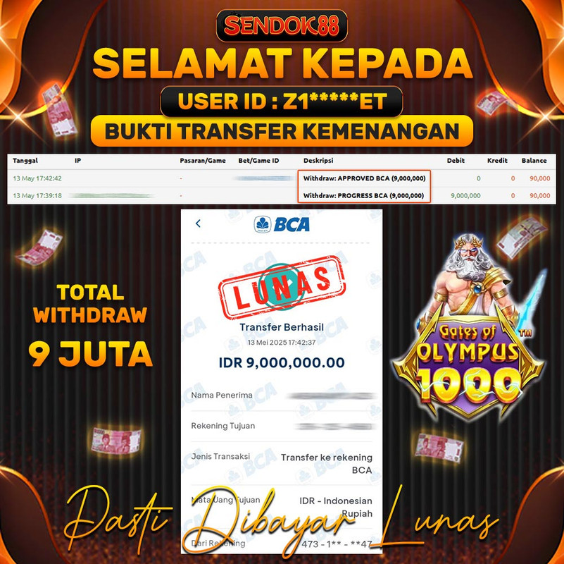 SENDOK88 JEPE! GATES OF OLYMPUS 1000 Rp 9.000.000,- LUNAS!