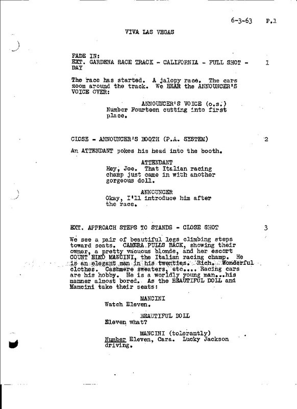 Pre-production sheedfor Viva Las Vegas, Page 1