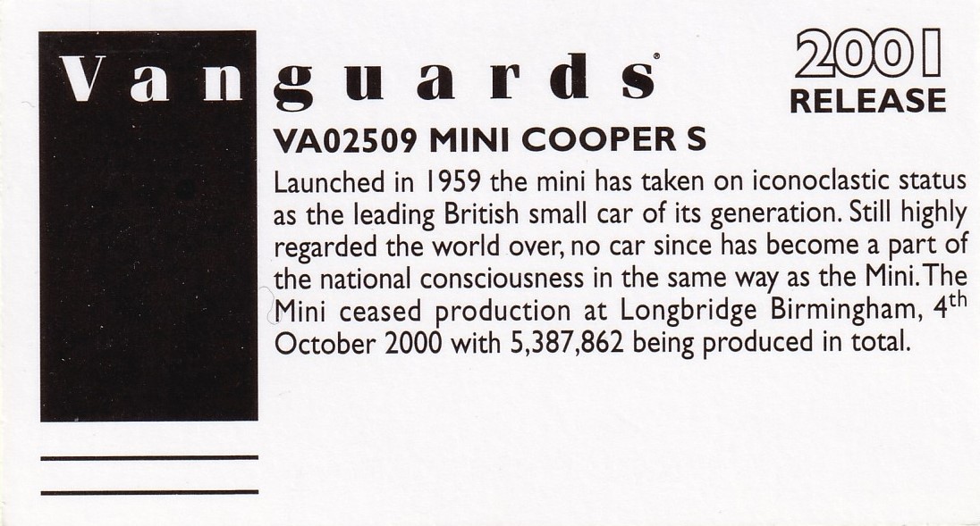 2001 VA02509 Mini Cooper S Back
