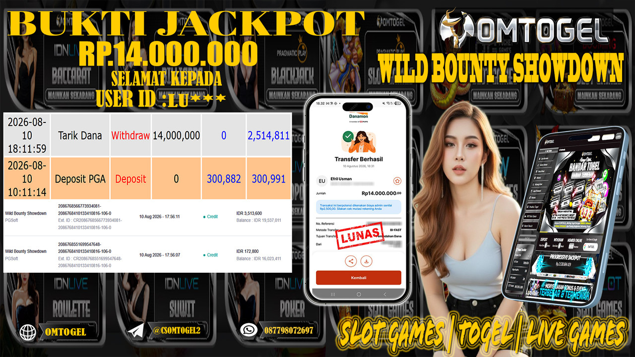 OMTOGEL JACKPOT PG SOFT WILD BOUNTY SHOWDOWN  Rp,14,000,000,- DIBAYAR LUNAS