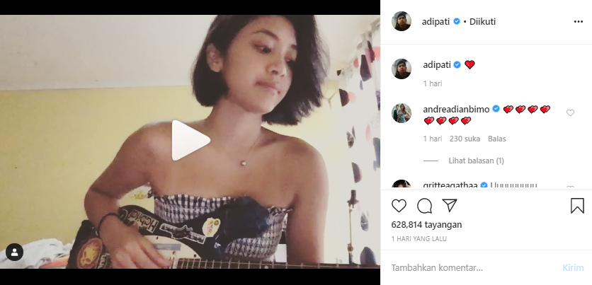 Adipati Dolken mengunggah video Canti Tachril