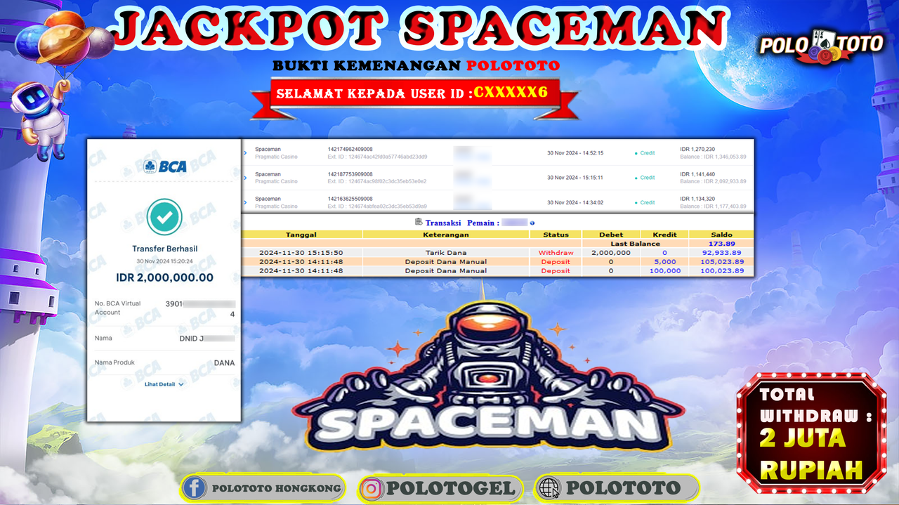 POLOTOTO JACKPOT SPACEMAN Rp.2,000.000,-