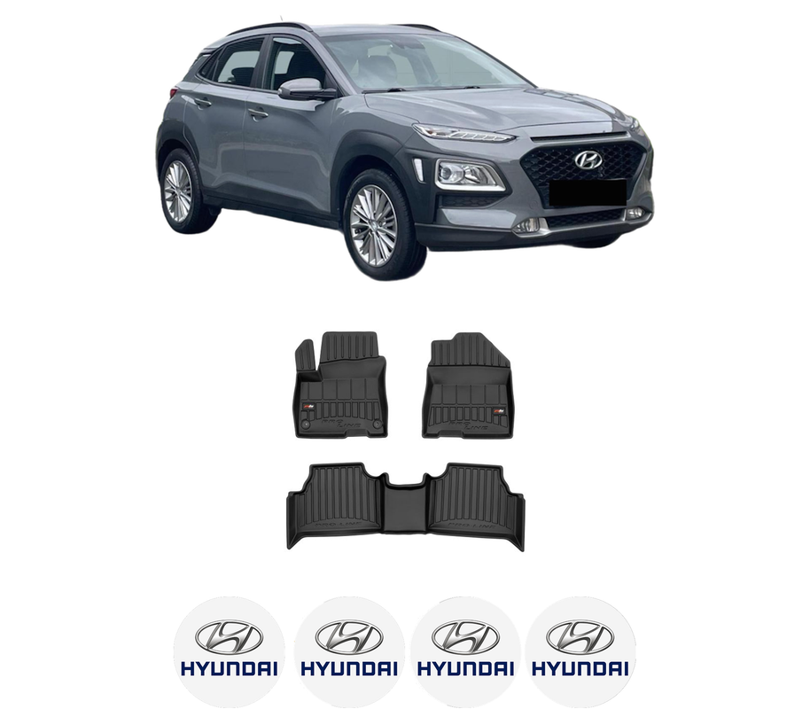 Set covorase presuri HYUNDAI KONA (OS, OSE, OSI) din 2017-2023, auto, din cauciuc thermoplastic, 4 Stickere auto cu HYUNDAI