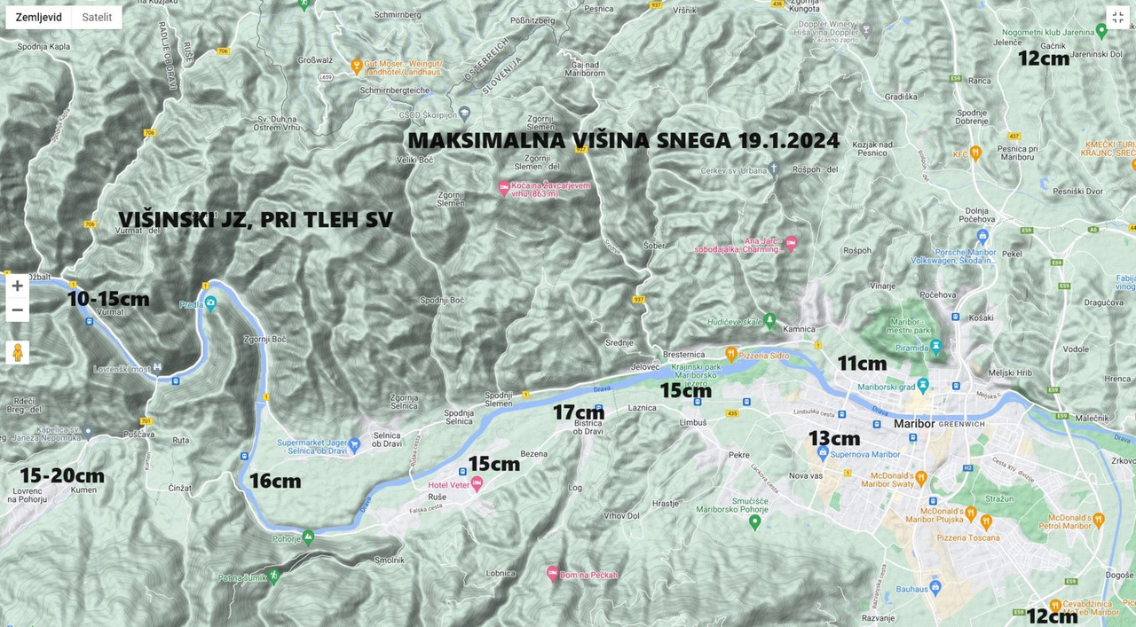 Maksimalna višina snega 19.1.2024