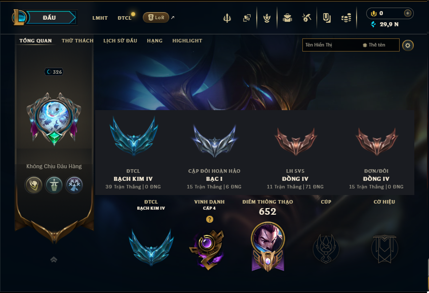 Acc LMHT # - Không Khung