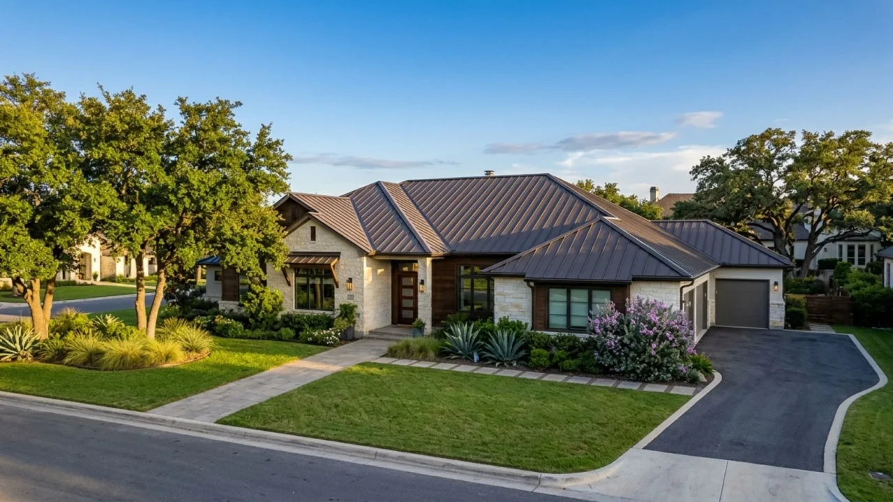 Beautiful metal roof on San Antonio home increasing curb appeal and home value