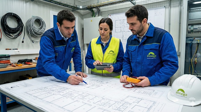 Ingeniero revisando planos eléctricos