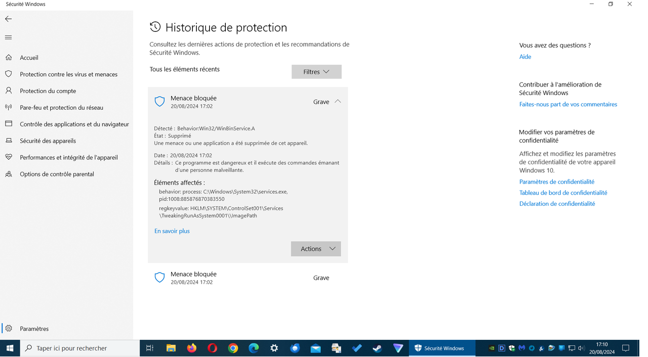 MENACE GRAVE  1 DETECTEE