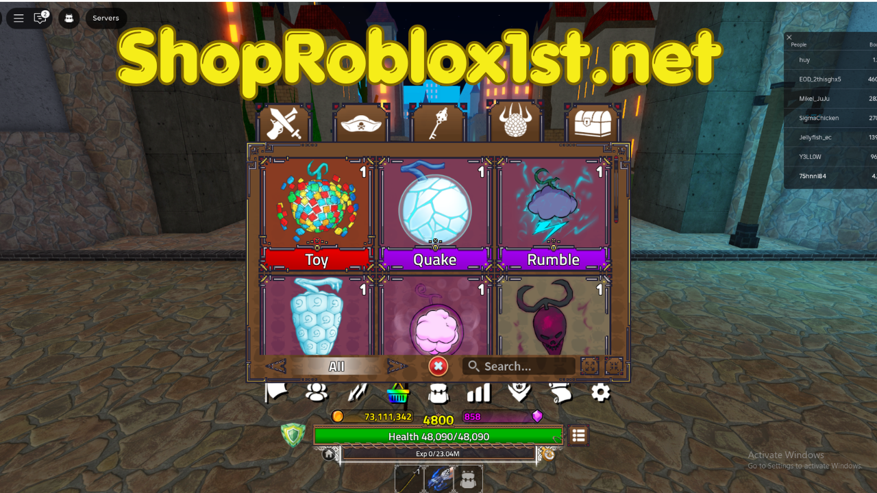 Account King Legacy TOY FRUIT Inventory + Level 4800