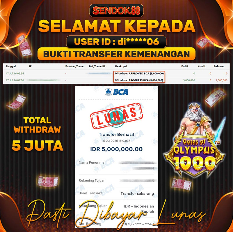 SENDOK88 JEPE! GATES OF OLYMPUS 1000 Rp 5.000.000,- LUNAS!