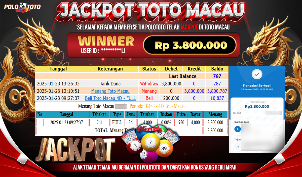 POLOTOTO JACKPOT TOTO MACAU Rp.3,800.000,-