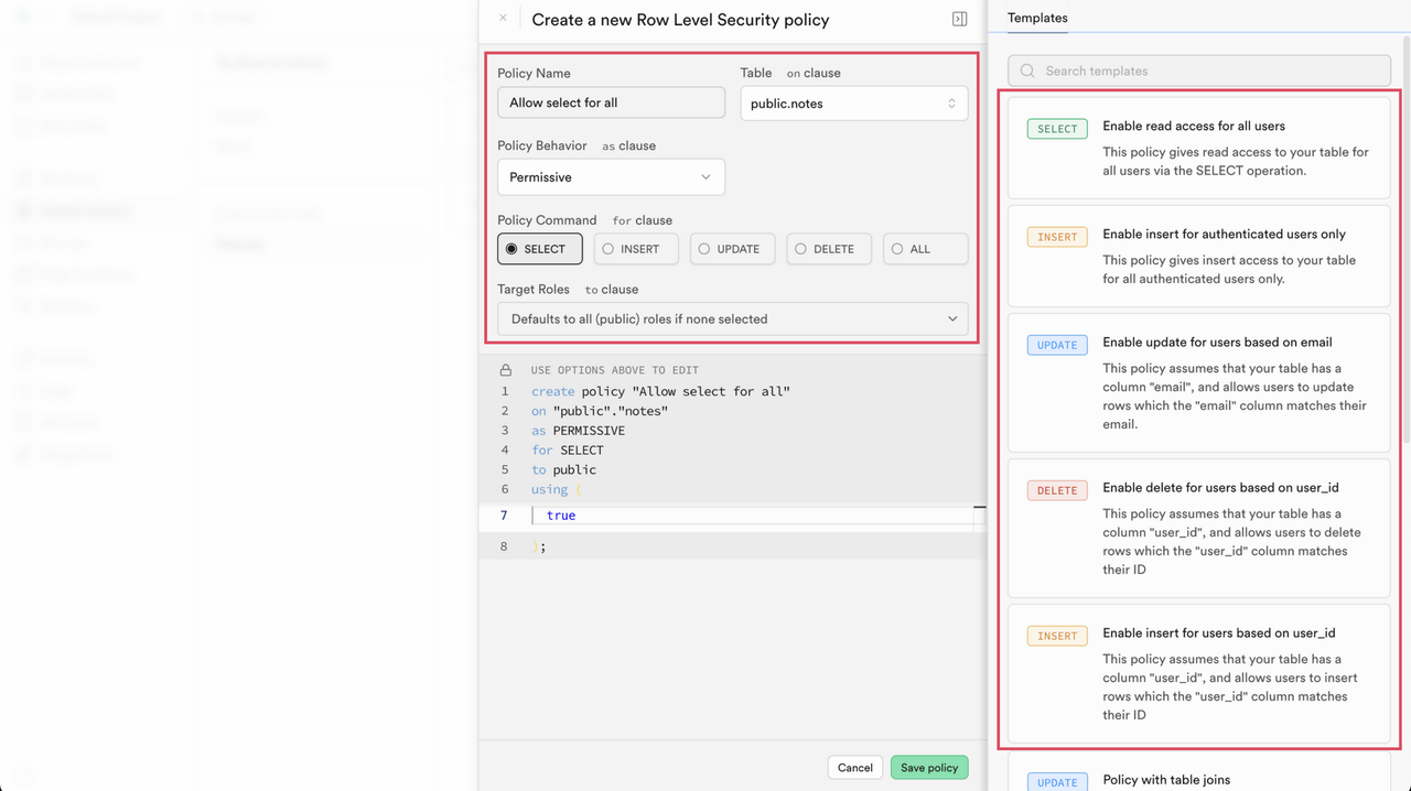 Create RLS Policies