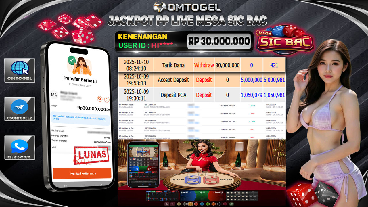 OMTOGEL JACKPOT PRAGMATIC CASINO LIVE MEGA SIC BAC 30 JUTA DI BAYAR LUNAS ,-