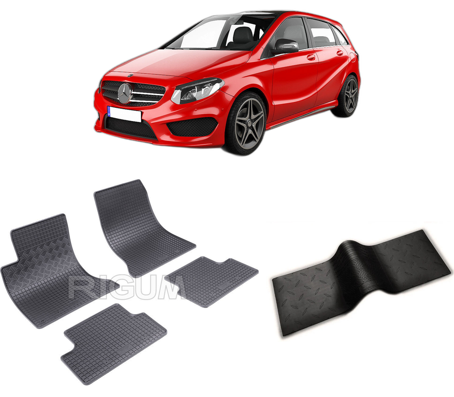 Set covorase auto MERCEDES B-CLASS W246 din 10.2011-12.2018, cu covoras tunel median, CAROSERIE VAN, Presuri cauciuc 100%, compatibil cu autoturismul MERCEDES B-CLASS W246, Rigum