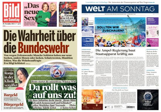 Cover: Bild und Welt am Sonntag No 47 vom 20  November 2022