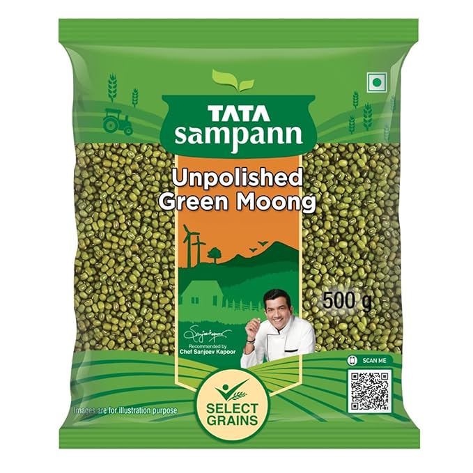 Tata Sampann Unpolished Green Moong Dal - Hari Moong ki Dal, Whole 1 kg Pouch