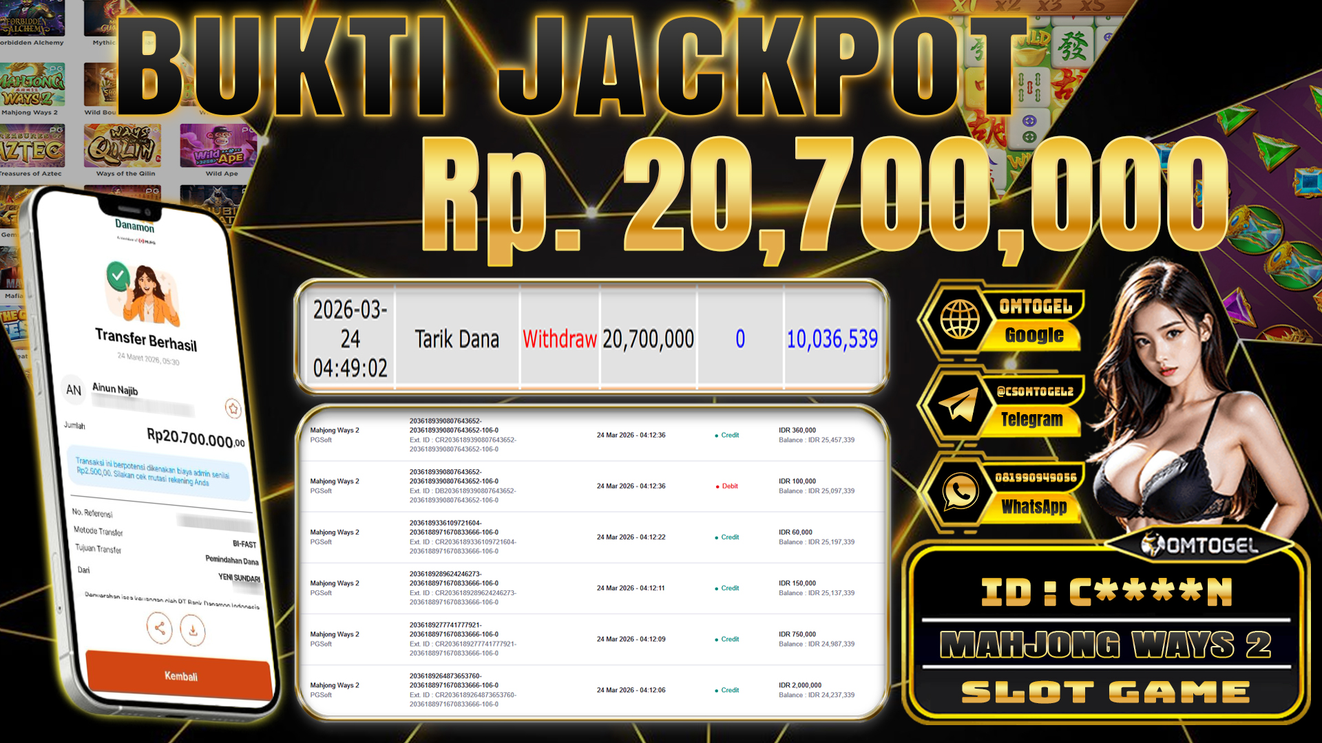 OMTOGEL JACKPOT PG SOFT MAHJONG WAYS, 20 JUTA DI BAYAR LUNAS ,-