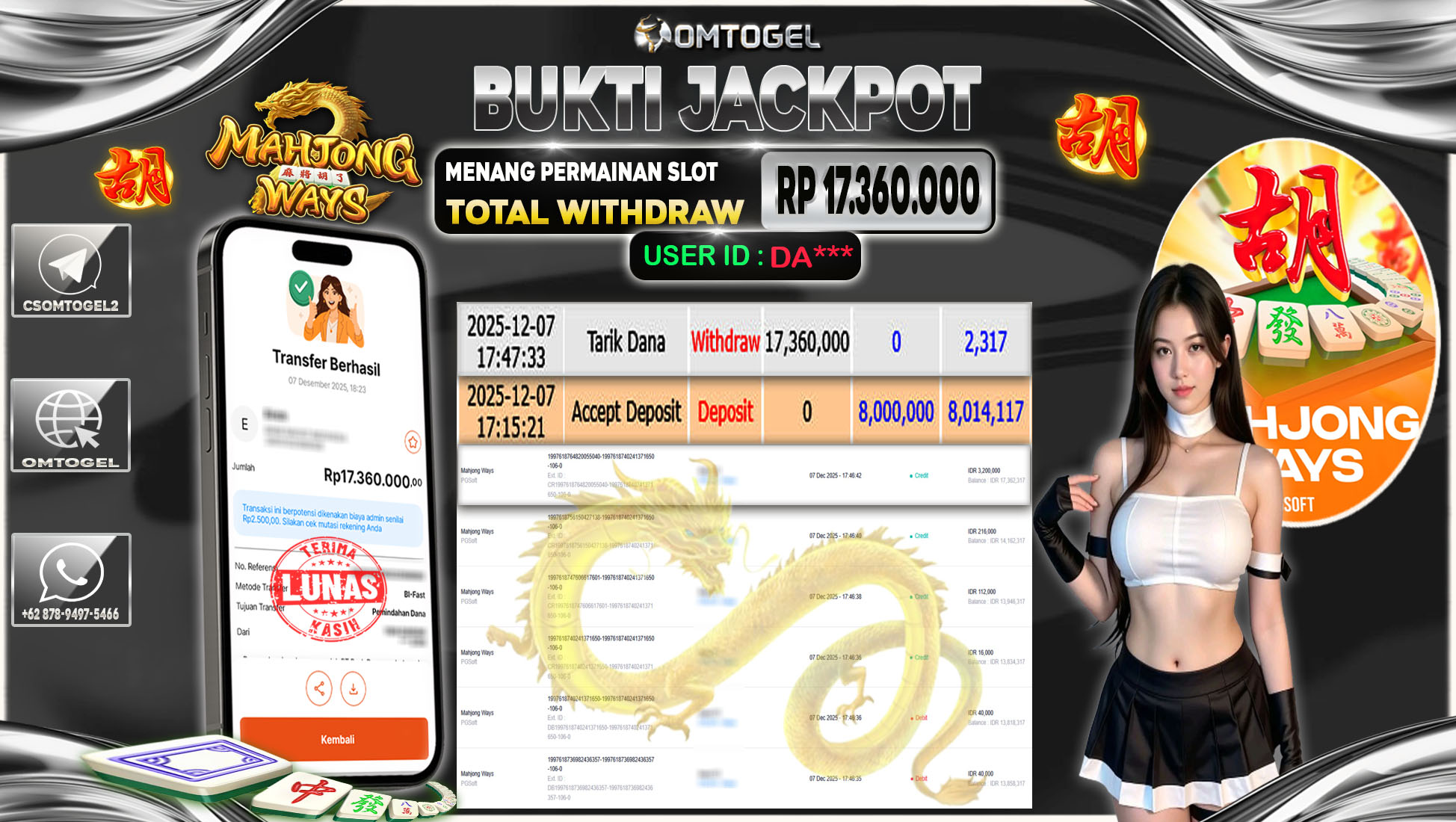 OMTOGEL JACKPOT PGSOFT MAHJONG WAYS   ,17 JUTA DI BAYAR LUNAS ,-