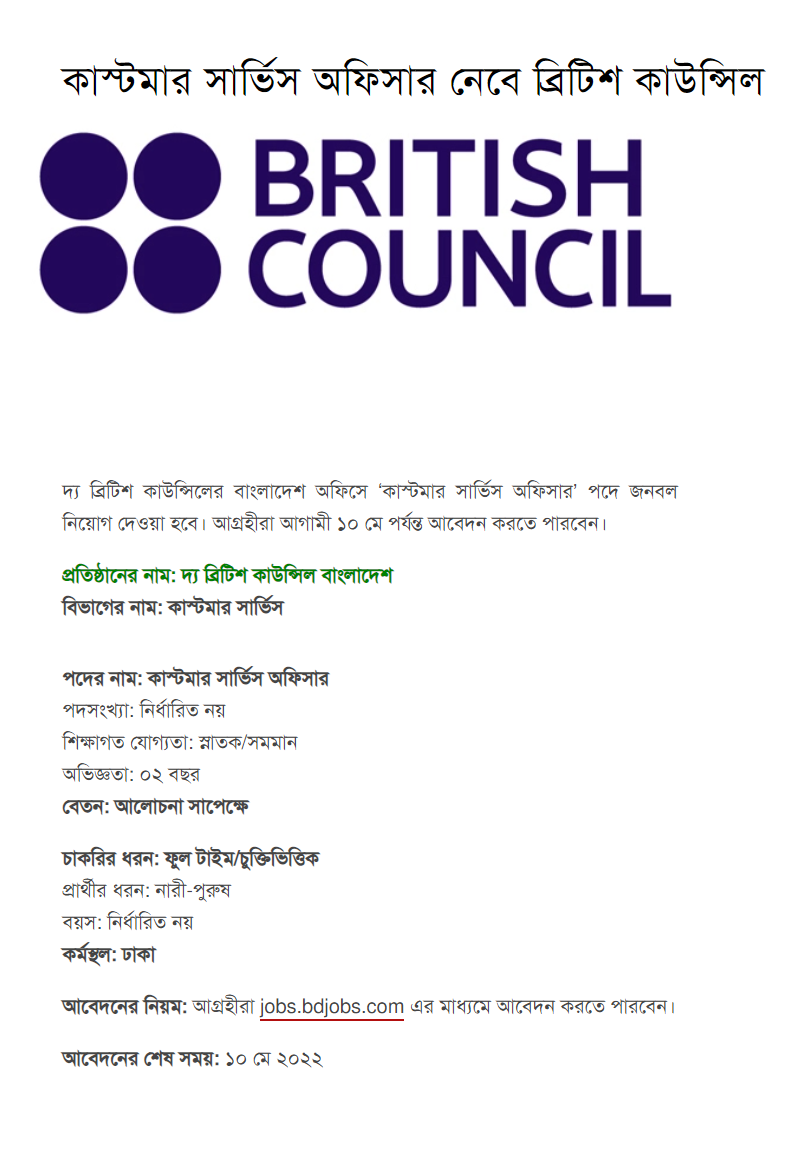 ব্রিটিশ কাউন্সিল নিয়োগ বিজ্ঞপ্তি ২০২২
