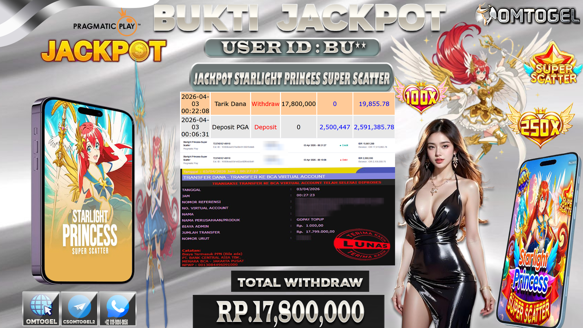 OMTOGEL JACKPOT PRAGMATIC PLAY STARLIGHT PRINCESS SUPER SCATTER, 17 JUTA DI BAYAR LUNAS ,-