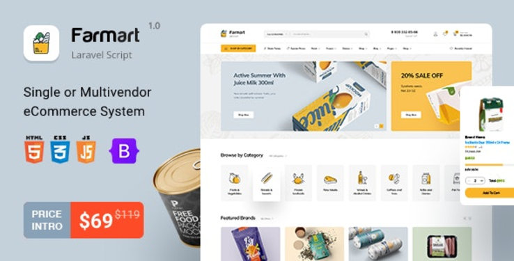 Farmart – Single or Multivendor Laravel eCommerce System PHP