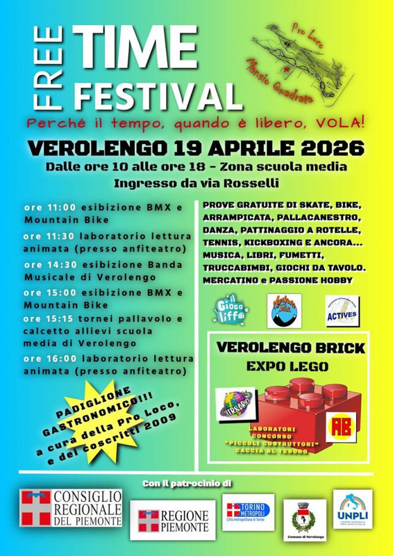Domenica 19 aprile 2026 A Verolengo (To) torna il Free Time Festival
