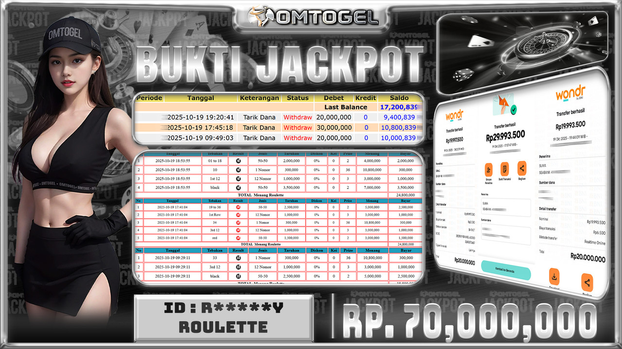 OMTOGEL JACKPOT LIVE GAMES ROULETTE 70 JUTA DI BAYAR LUNAS ,-