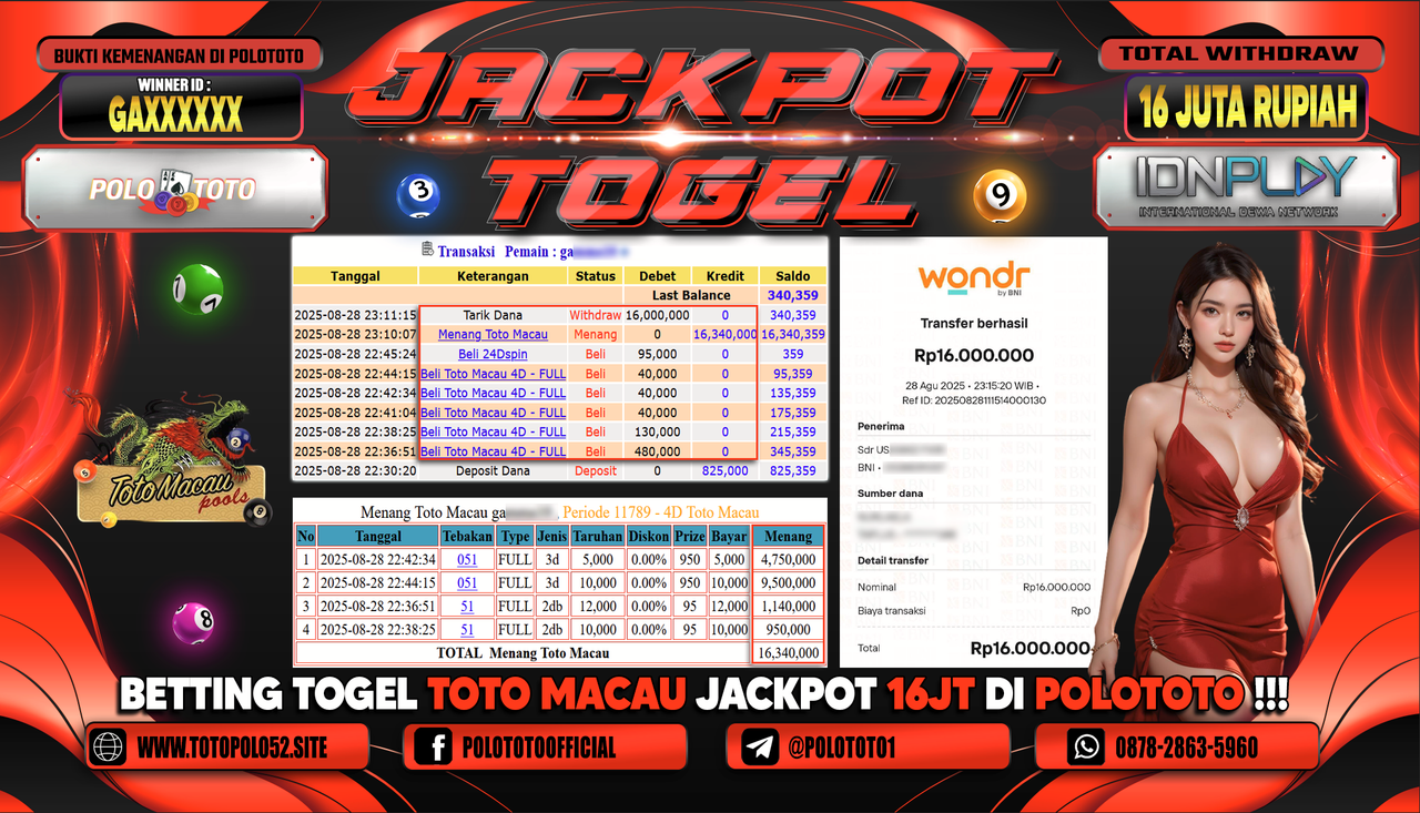 POLOTOTO JACKPOT TOGEL TOTO MACAU Rp.16.000.000,-