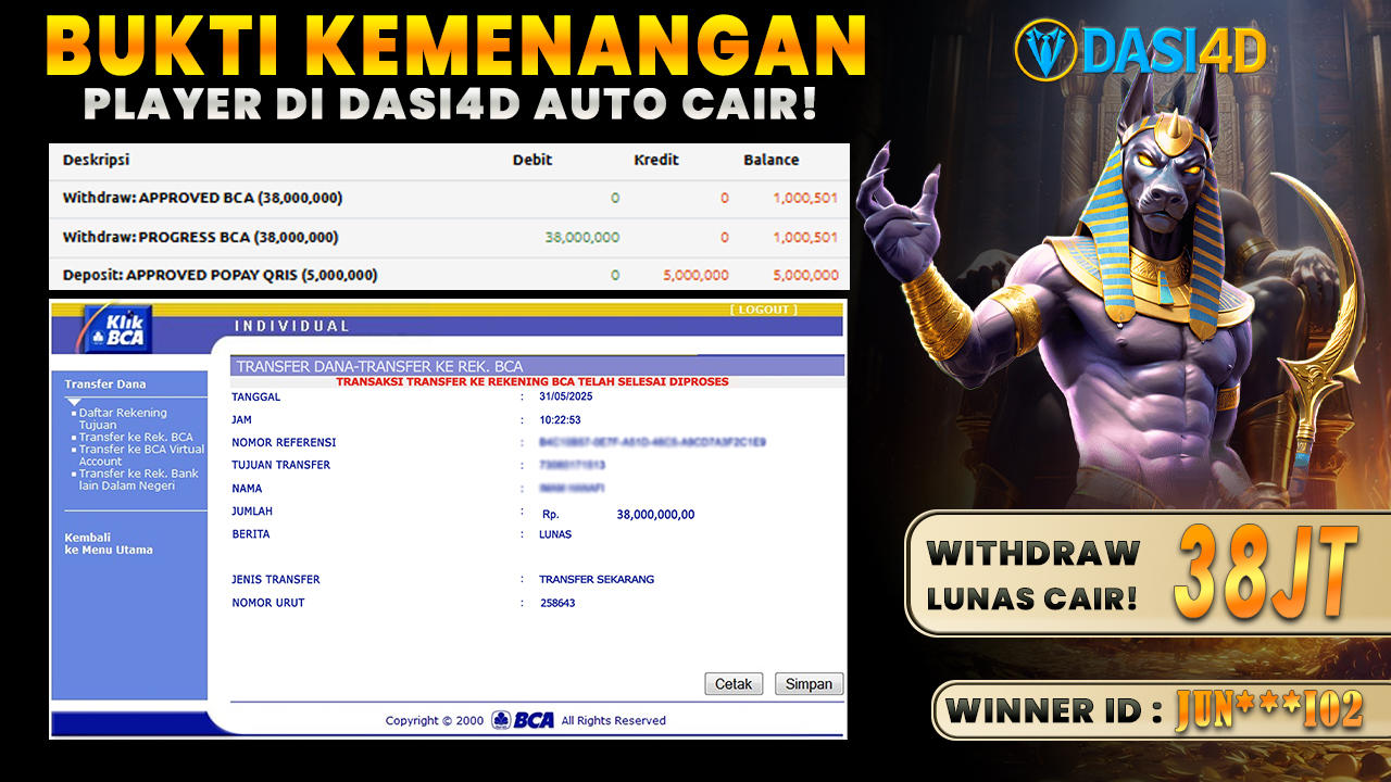 BUKTI KEMENANGAN 31 MEI 2025 DI ANUBIS WRATH WD 38 JUTA