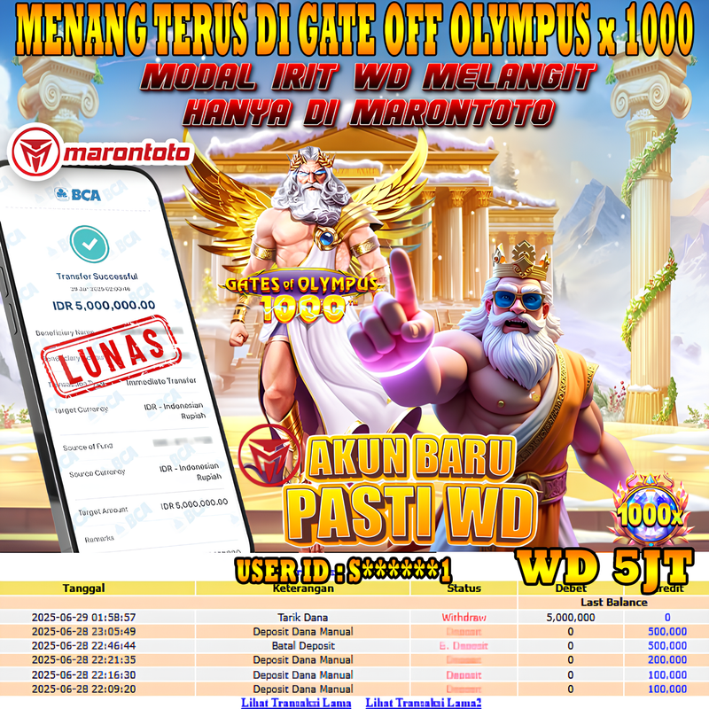 Bukti Kemenangan Member Marontoto Sebesar 5,000,000 JuTa