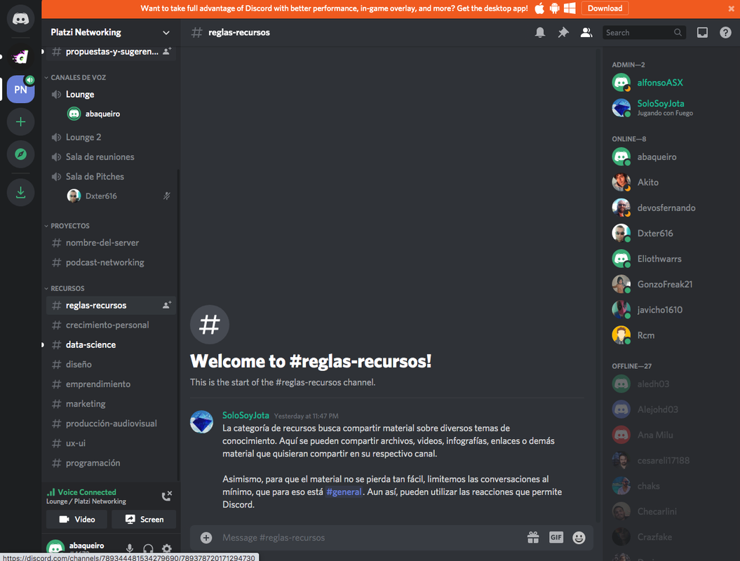 Centro de reunión Discord: Platzi Networking 