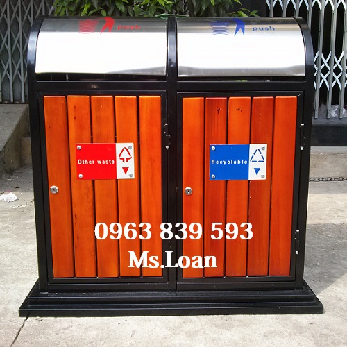 Thùng phân loại rác 2 ngăn giả gỗ cao cấp / 0963 839 593 Ms.Loan