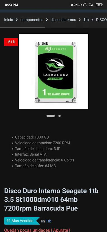 Dimercom: Disco duro interno Seagate 1 Tb 3.5 64mb 7200rpm barracuda 