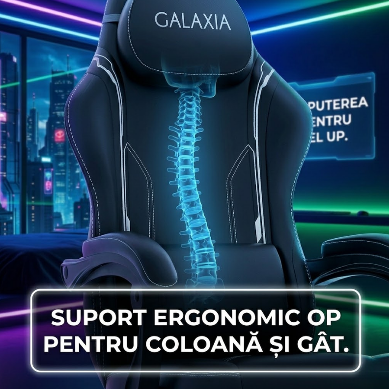Scaunul inclinat la maximum, cu suportul pentru picioare extins