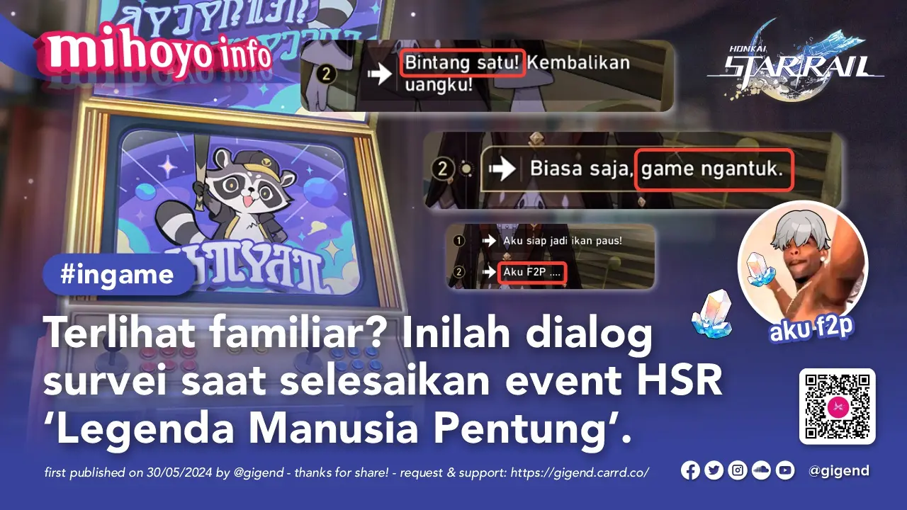 [ 💿 Mihoyo Info ] Terlihat familiar? Inilah dialog survei saat selesaikan event HSR Legenda Manusia Pentung.