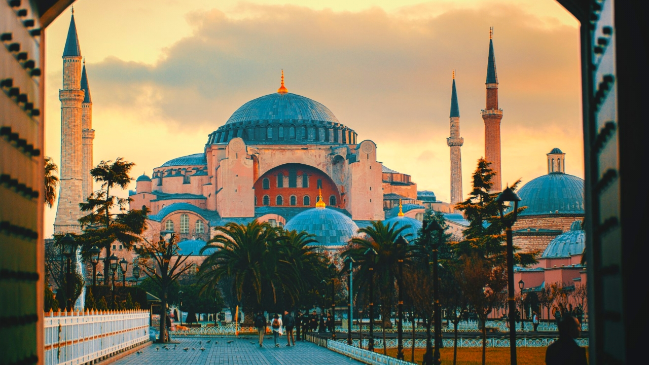 Hagia Sophia exterior showcasing the main dome under bright sky