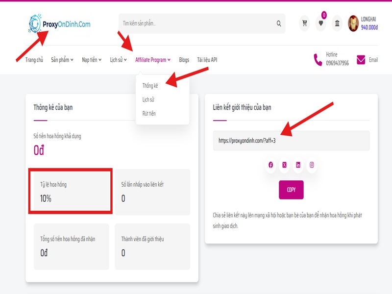 Lấy link giới thiệu của bạn trên Proxyondinh.com