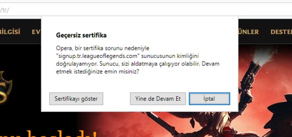 opera geçersiz sertifika